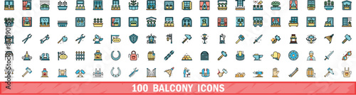 100 balcony icons set. Color line set of balcony vector icons thin line color flat on white photo