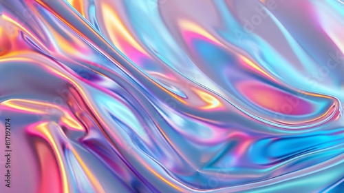 Fototapeta Naklejka Na Ścianę i Meble -  A colorful, flowing piece of fabric with a metallic sheen