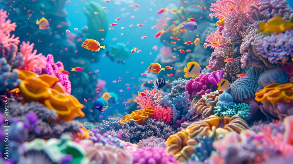 Fototapeta premium Vibrant Coral Reef Teeming With Fish and Corals