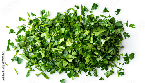 Chopped parsley leaves isolated on white  top view