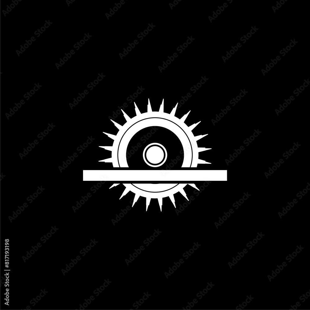 Fototapeta premium Electric circular saw with steel toothed disc icon isolated on black background. Electric hand tool for cutting wood or metal.