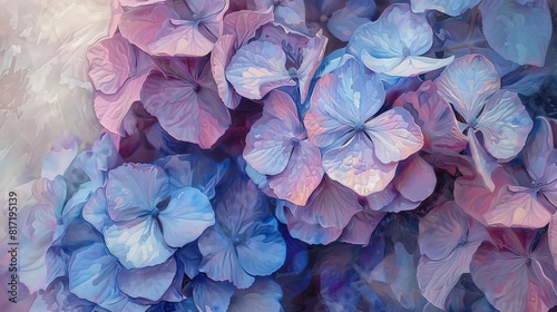 Blue and Pink Hydrangea Flowers Painting
