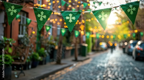 road village with saint patrick's day celebration decoration background
 photo