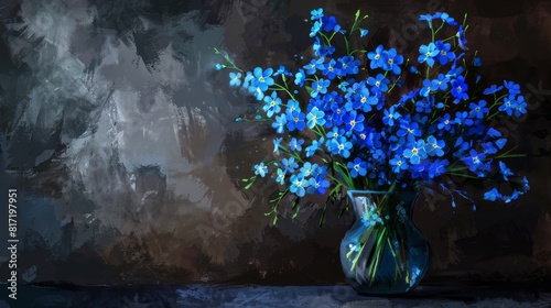 Blue Flowers in a Vase Painting