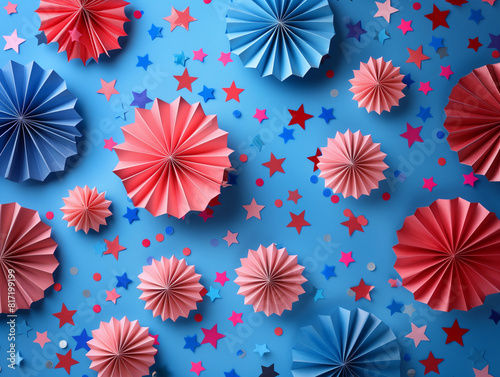 Red, White, and Blue Paper Fans for 4th of July