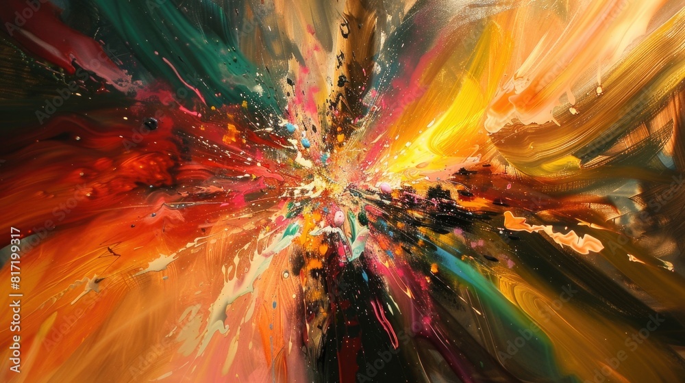 Abstract Painting With Colorful Splashes of Paint