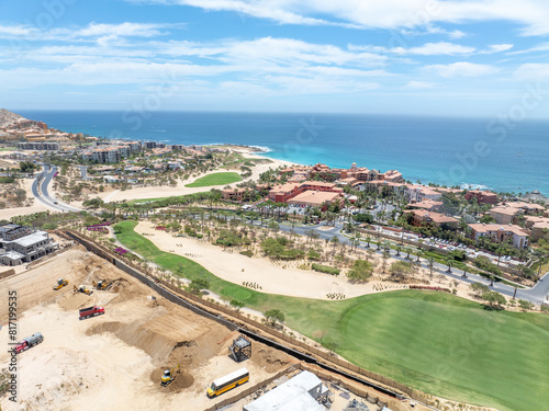 Aerial view of luxury golf course on the pacific ocean in Los Cabos, Cabo San Jose, Mexico