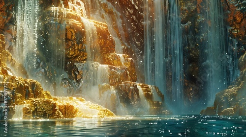 Liquid dreams cascade down crystalline cliffs, their shimmering descent an ode to the ephemeral nature of beauty. photo