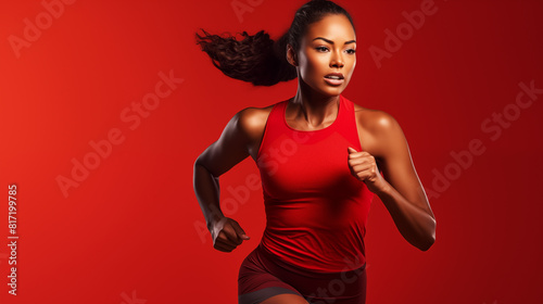 strong young african runner, isolated on a red background with copy space, Olympic Games Paris 2024 concept 