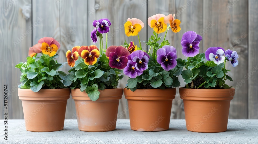 pots vibrant pansies and violets on an outdoor table