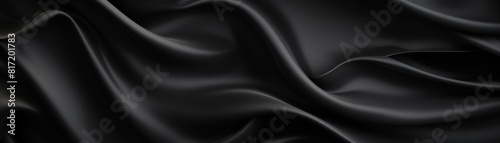 Beautiful background luxury cloth with drapery and wavy folds of black silk satin
