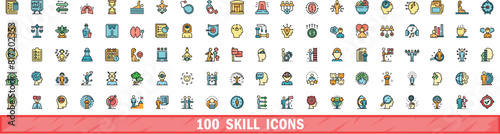 100 skill icons set. Color line set of skill vector icons thin line color flat on white photo