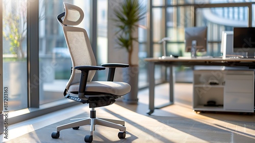 A comfortable ergonomic chair with adjustable armrests and lumbar support. photo