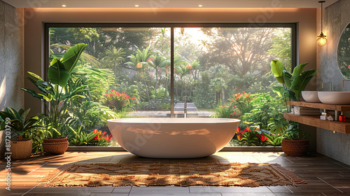 Bathroom interior design. 3D Illustration. Bathtub