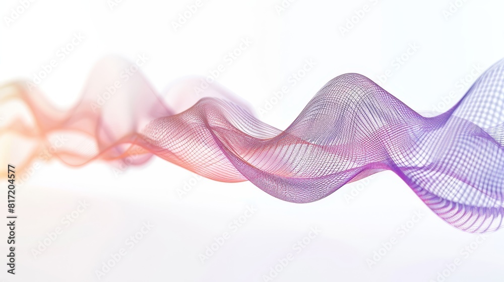 Line wave representing music sound frequency, focus on crisp audio signal, theme of clarity in sound, vibrant, Double exposure, minimalist white backdrop