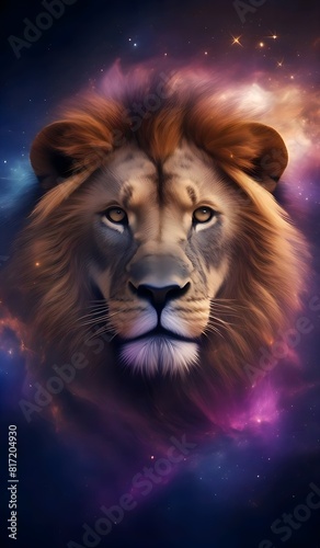 Majestic Cosmic Lion  A Celestial Creature with a Starry Mane