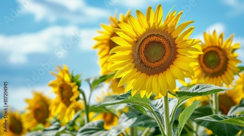 Sunflowers in Field Under Blue Sky