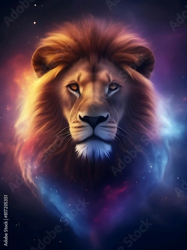 Majestic Cosmic Lion  A Celestial Creature with a Starry Mane