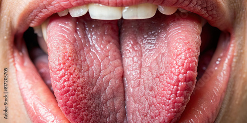 Detailed view of a human tongue, showing taste buds and texture  photo