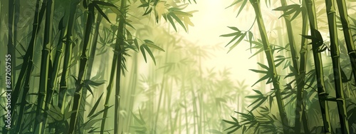 A calming  bamboo grove background with tall  swaying bamboo stalks.