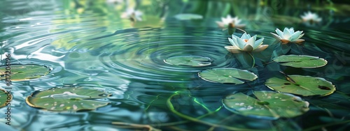 A calming  garden pond background with lily pads and gentle ripples.