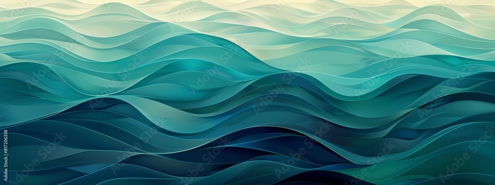 Fototapeta premium A calming, geometric pattern of waves in shades of blue and green.