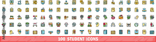 100 student icons set. Color line set of student vector icons thin line color flat on white