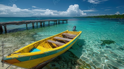 Serene Coastal Scene with Yellow Boat