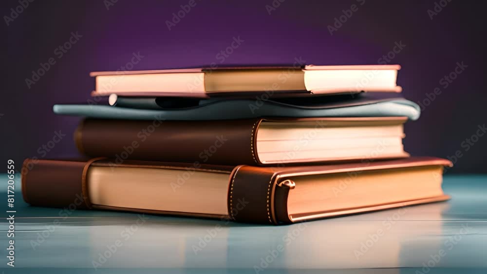 Stack of Books on Table Against Purple Background Generative AI Stack of Books on Table Against Purple Background Generative AI