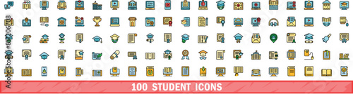 100 student icons set. Color line set of student vector icons thin line color flat on white