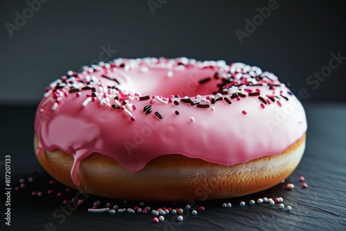 Delightful donut assortment on dark inky surface photo