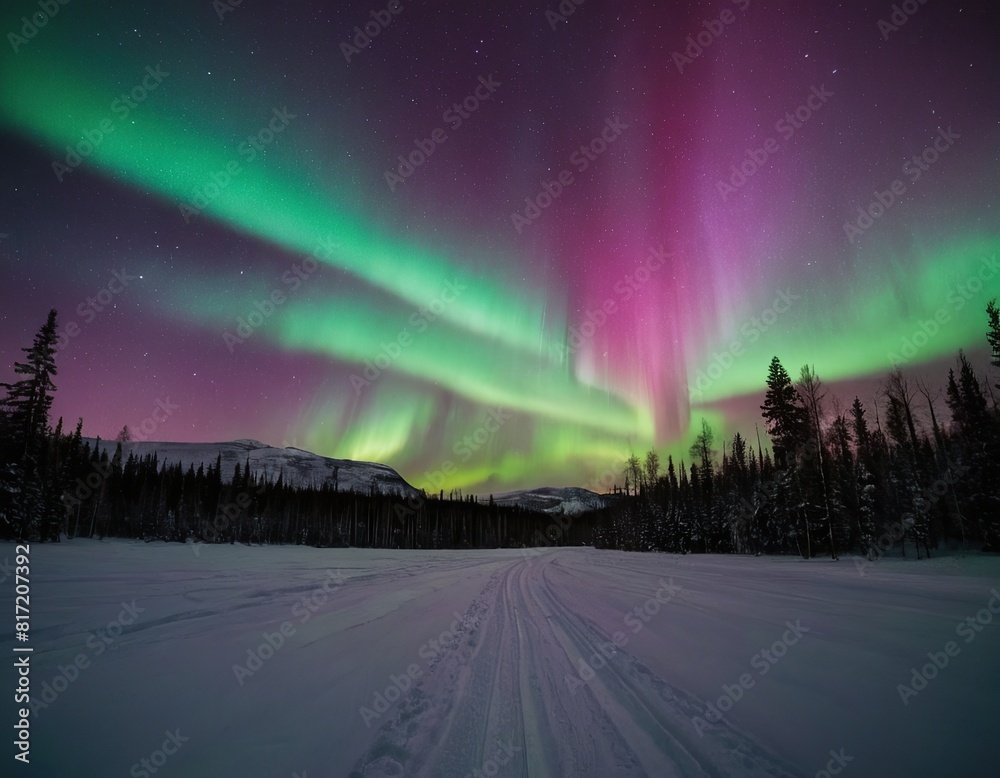 The Dance of Pink\and Green: Breathtaking Aurora Borealis Fills the Night Sky