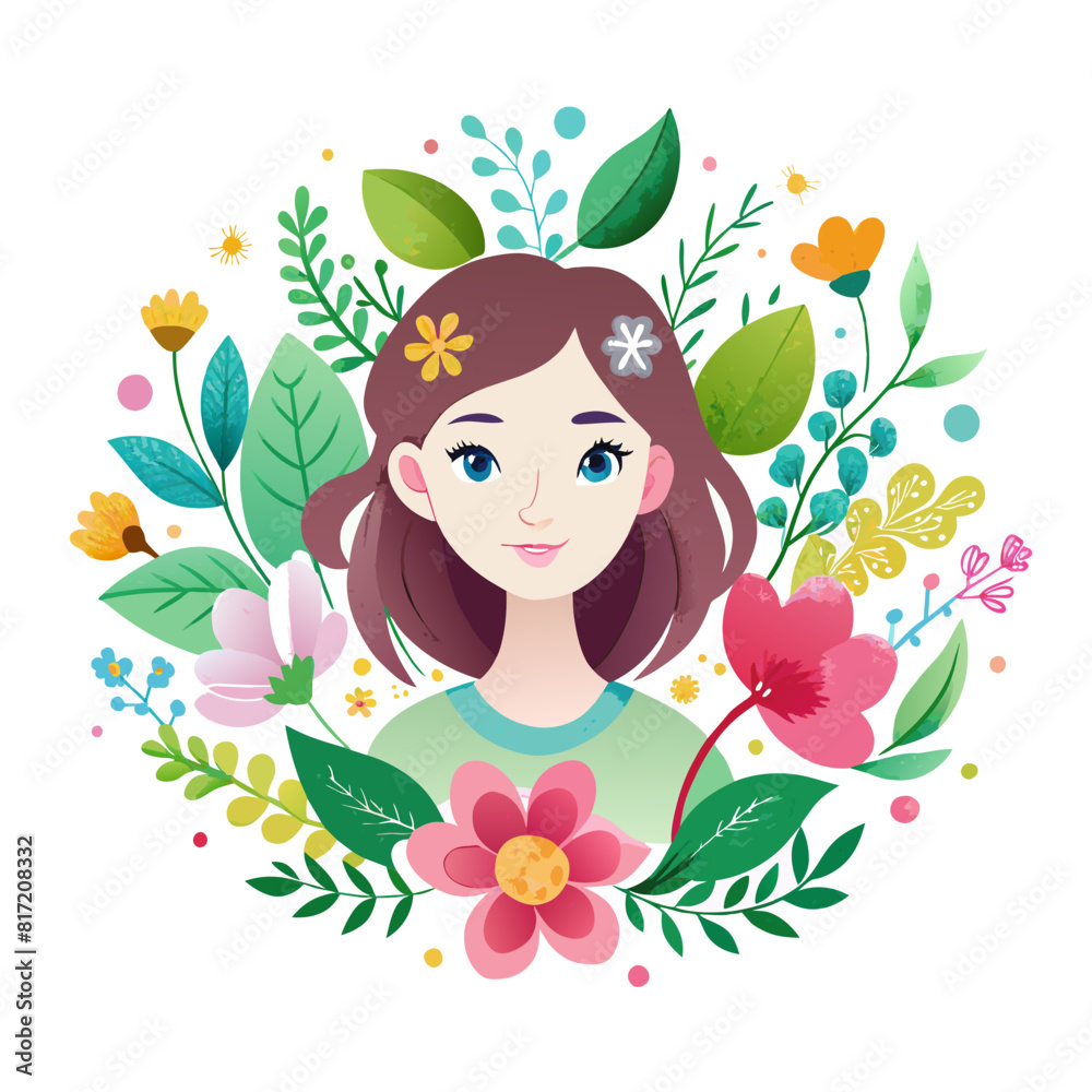 watercolor-a-cute-girl-with-flowers-creative-logo