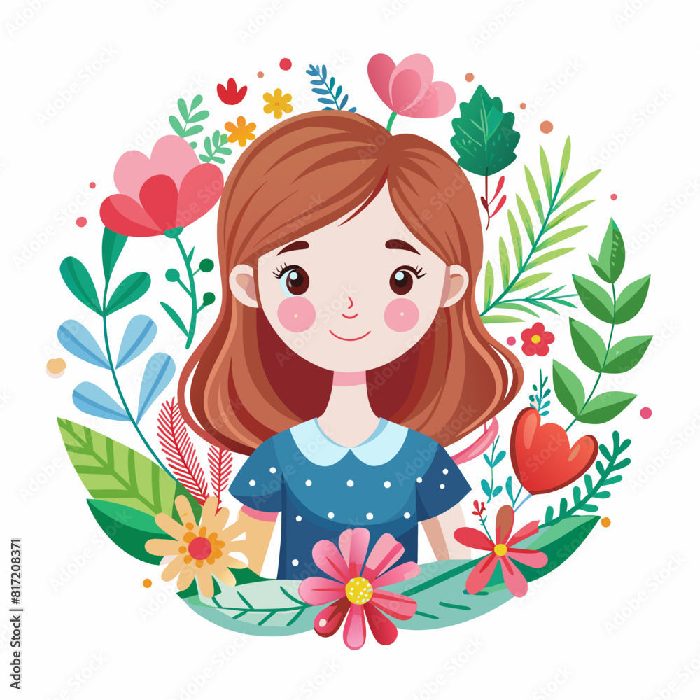 watercolor-a-cute-girl-with-flowers-creative-logo