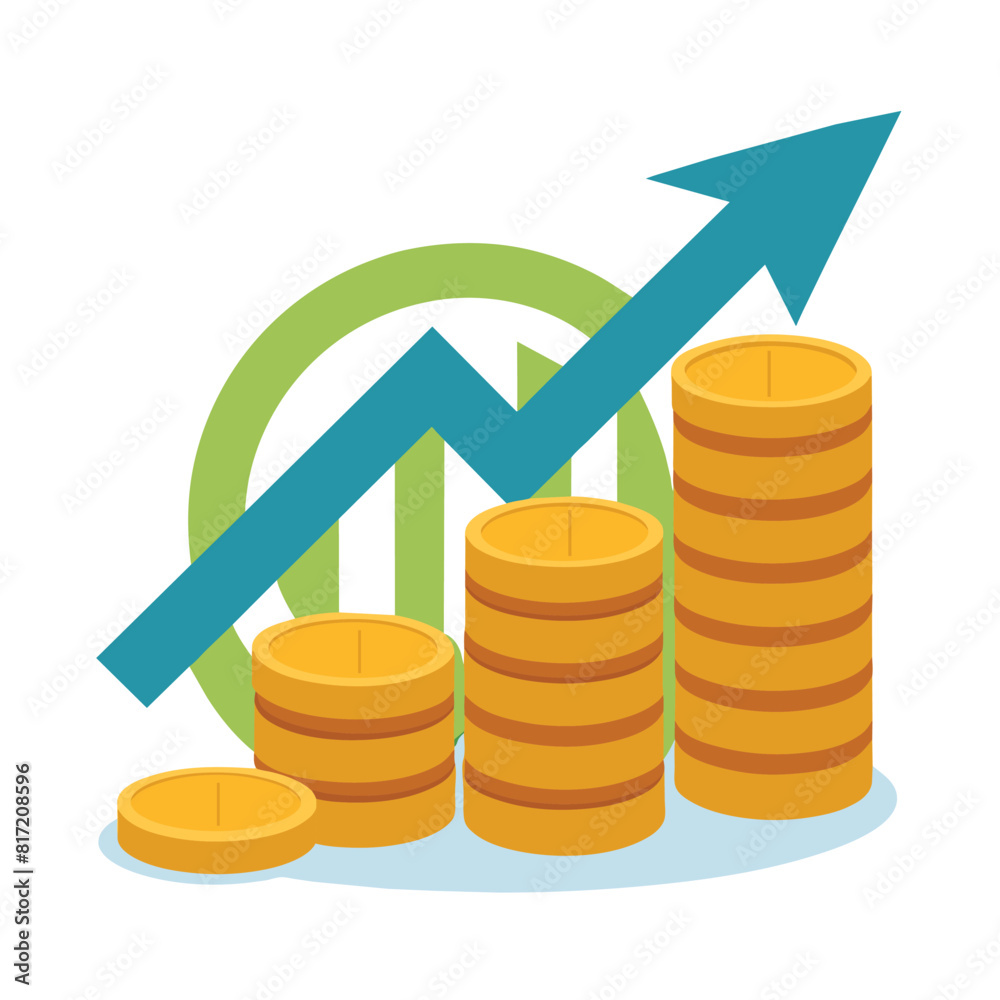 Business growth illustration for smart investment concept. Profit performance or income with pile coins symbol of return on investment ROI Business growth illustration for smart investment concept. Profit performance or income with pile coins symbol of return on investment ROI
