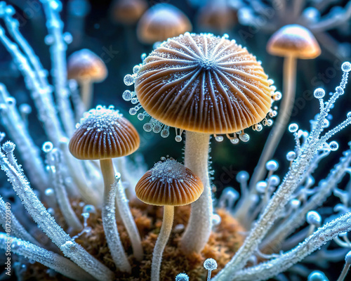 Detailed image of a fungus, highlighting its hyphae and spore formation