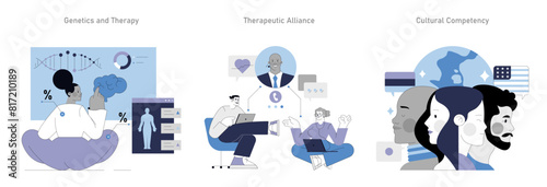 Integrative Psychotherapy. Flat Vector Illustration