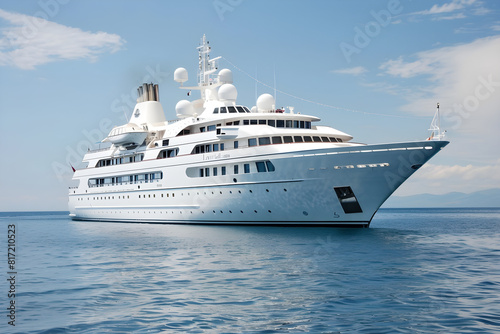 A luxurious cruise ship sailing in the beautiful ocean  perfect for a leisurely vacation or summer getaway.