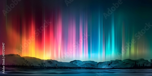 Vibrant aurora illuminates night sky with colorful bursts of light and energy. Concept Aurora Borealis, Night Sky, Colorful Lights, Natural Phenomenon, Energy Display photo