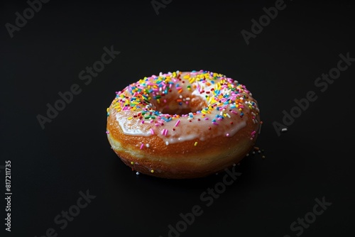 Tasty and tender donuts on black gloomy setting photo
