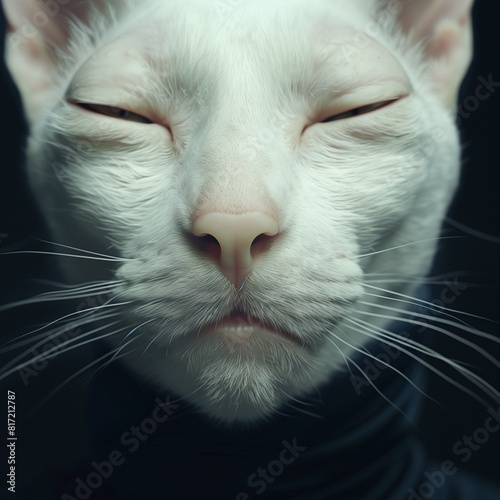 cat resembling human closed eyes close up