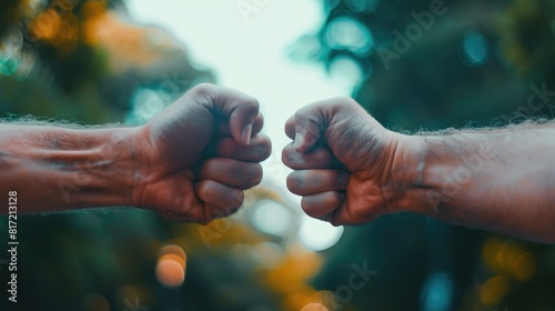 You re my ultimate pal Close up photo capturing two unidentified men fist bumping photo