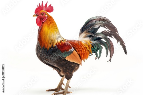 red rooster standing on white background