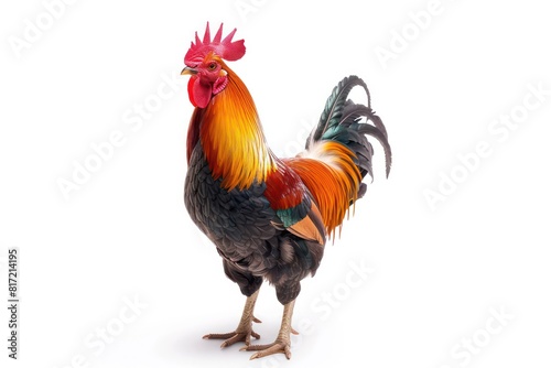 red rooster standing on white background