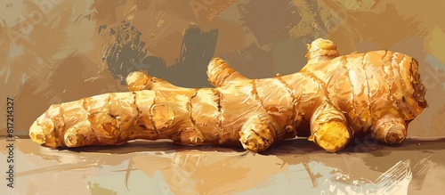A Knobby and Textured of a Fresh Ginger Root Showcasing Its Earthy Beauty and Culinary Versatility photo