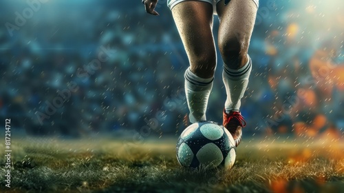 Female soccer player with ball close up