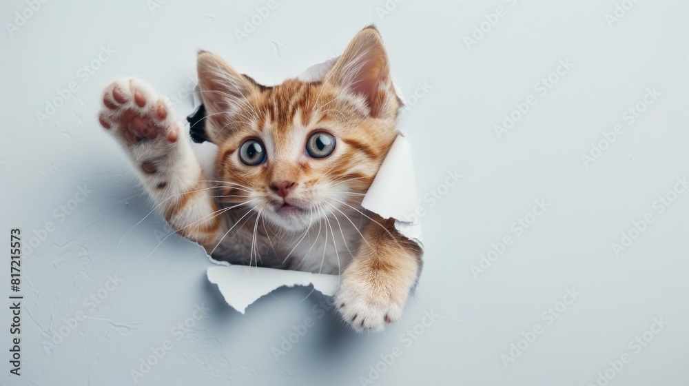 Obraz premium kitten tore paper wall small