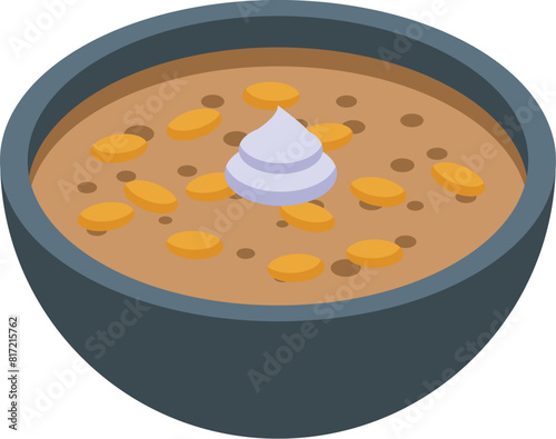 Photos Isometric vector of a bowl with creamy pumpkin soup, topped with seeds and a dol