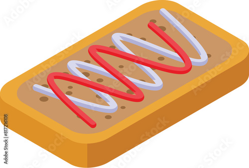 Digital illustration of an appetizing isometric eclair with red and white icing on top