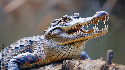 Vibrant close up portrait of cheerful smiling comedy crocodile on white background
